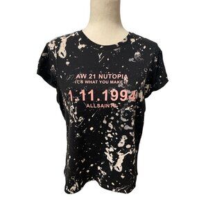 ALL SAINTS Portland Date Ann TShirt Black/White/Pink Sz 8 NWOT